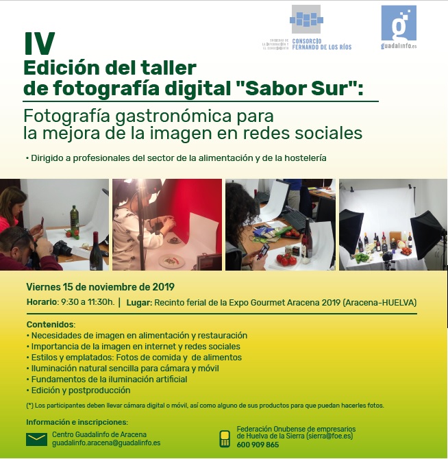 Invitación a participar Taller gratuito de Fotografía Gastronómica en Aracena (Huelva)